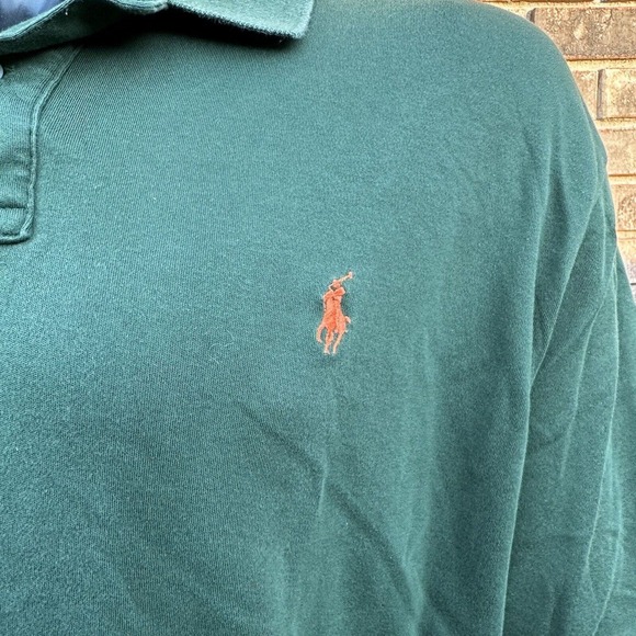 Polo By Ralph Lauren Polo Shirt Mens XXL Short Sleeve Solid Green Orange Pony - Picture 3 of 7